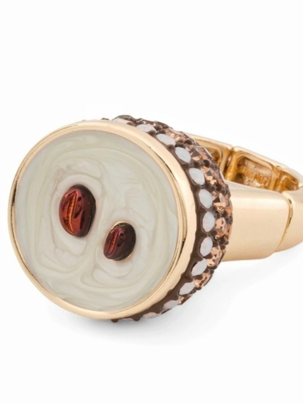 👉✨️ Betsey Johnson Gold-Tone Expresso Cream Enamel Stretch Ring.